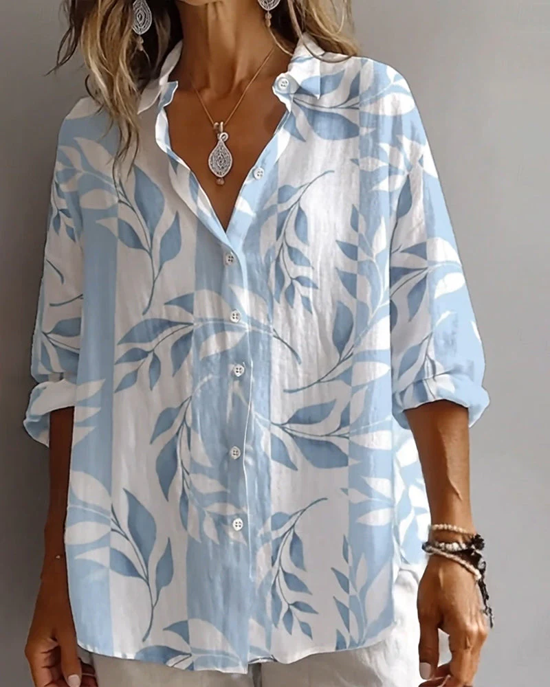 Plant Leaf Print Lapel Shirt - Image 2