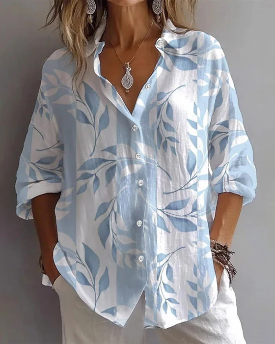 Plant Leaf Print Lapel Shirt - Image 4