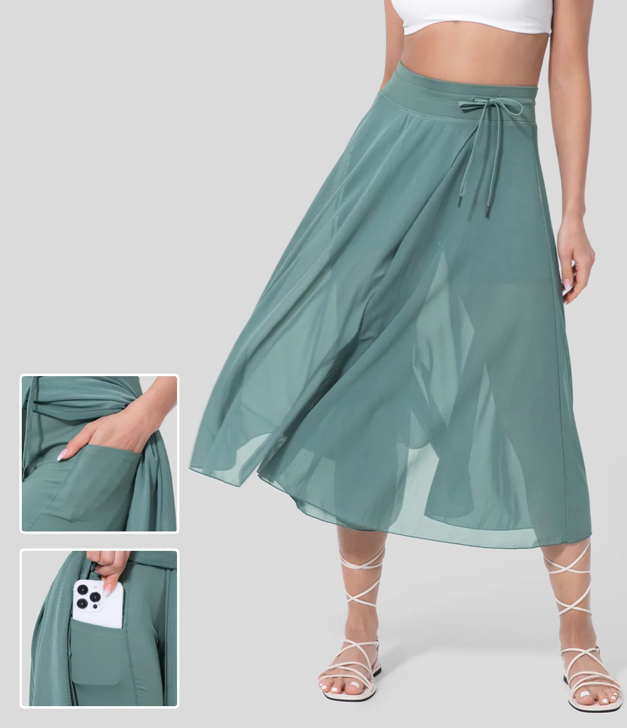 Flowy Pleated A-Line Midi Skirt - Image 8