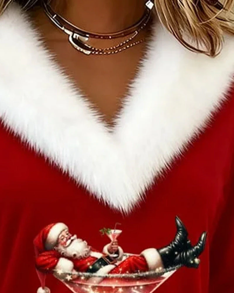 Plush Christmas Print Long Sleeve Top - Image 2