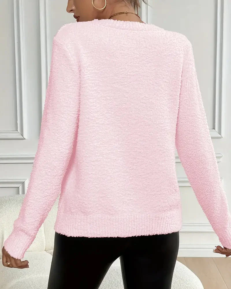 Plush Pullover Long-Sleeved Sweater - Image 3