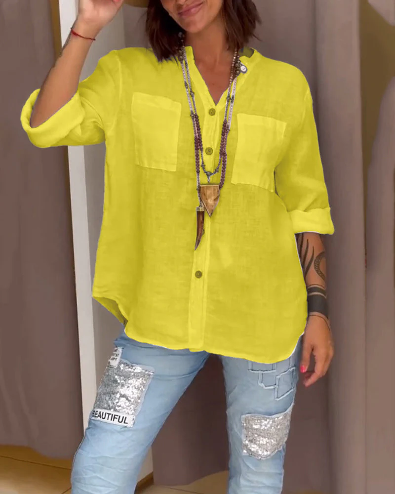 Pocket simple button solid color shirt - Image 15