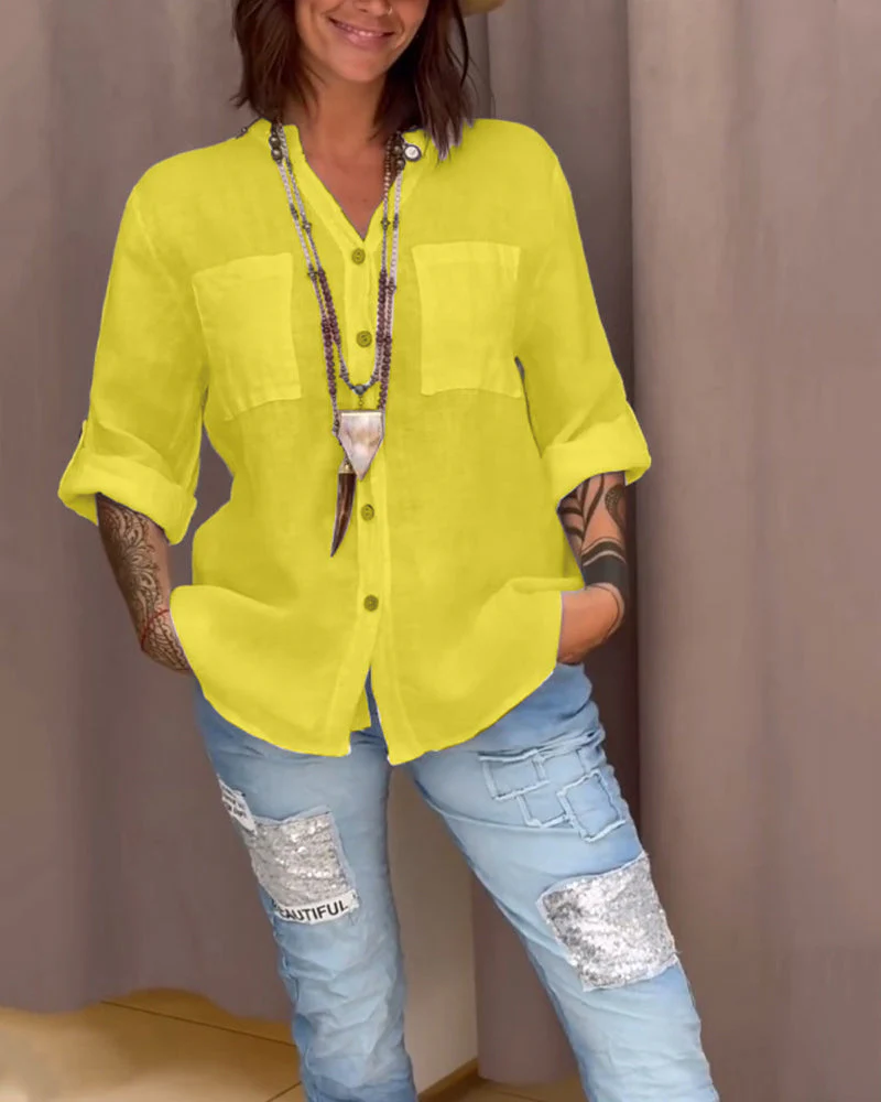 Pocket simple button solid color shirt - Image 16