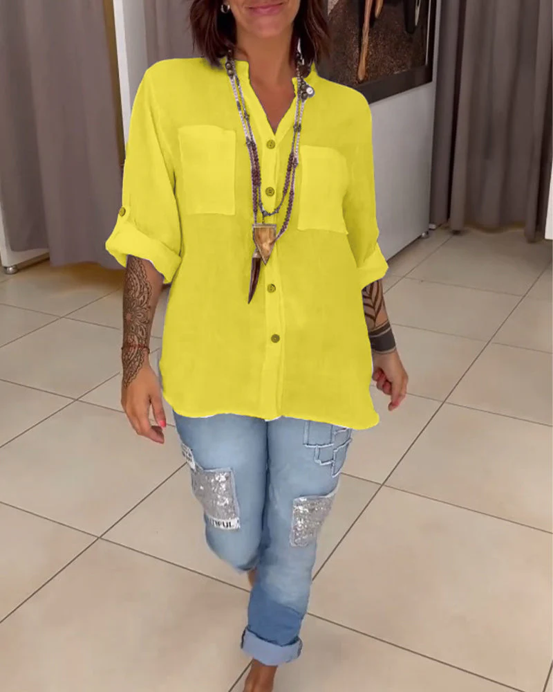 Pocket simple button solid color shirt - Image 18
