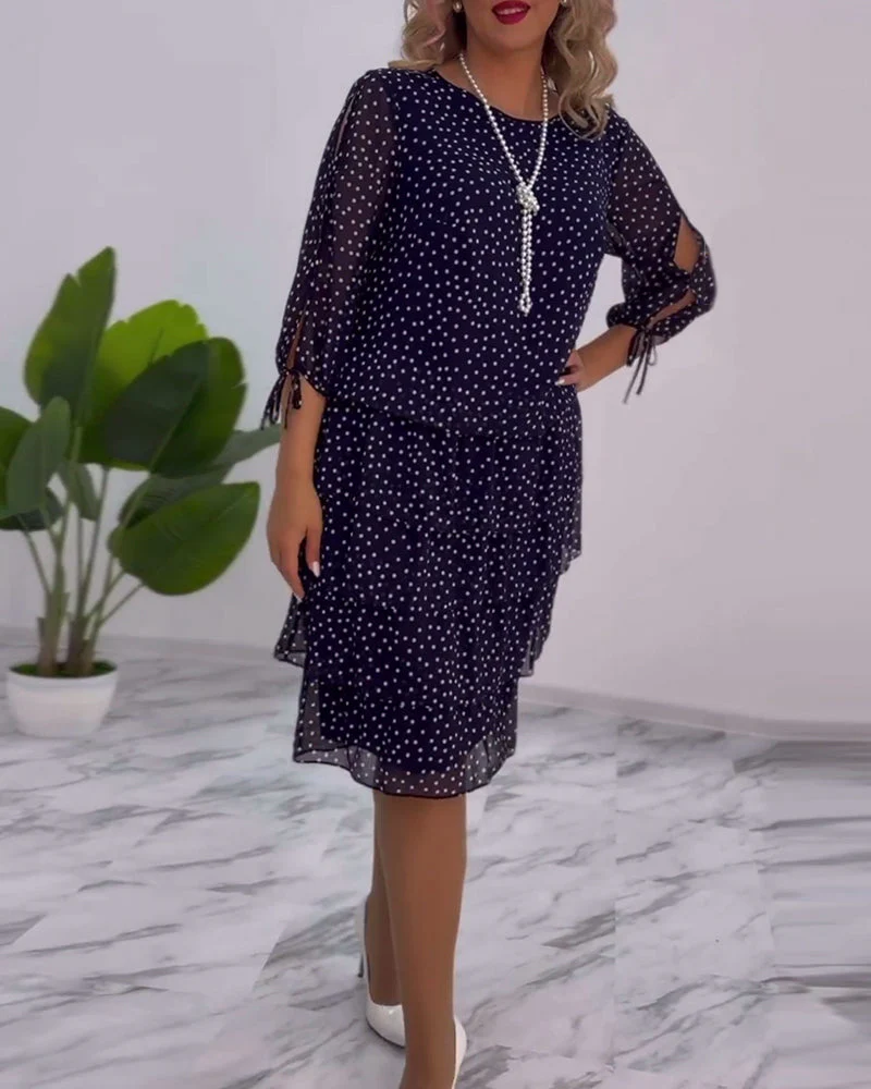 Polka Dot Print Layered Dress - Image 20