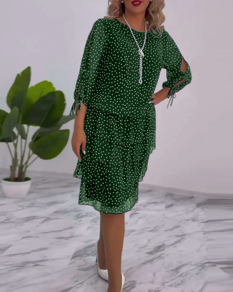 Polka Dot Print Layered Dress - Image 29