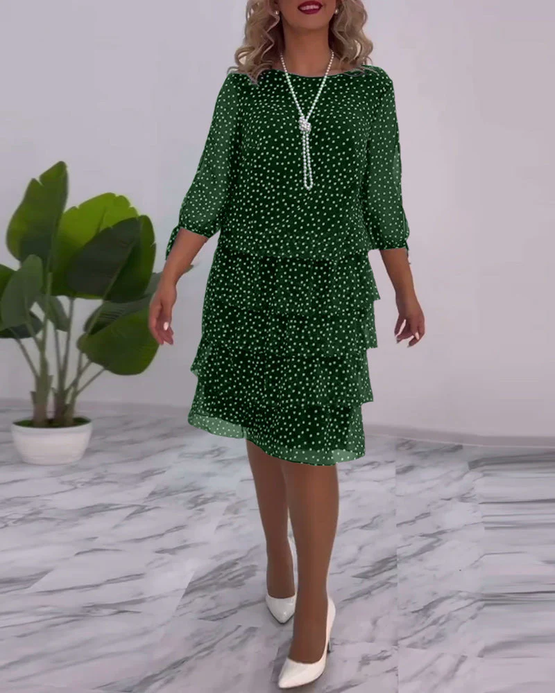 Polka Dot Print Layered Dress - Image 31