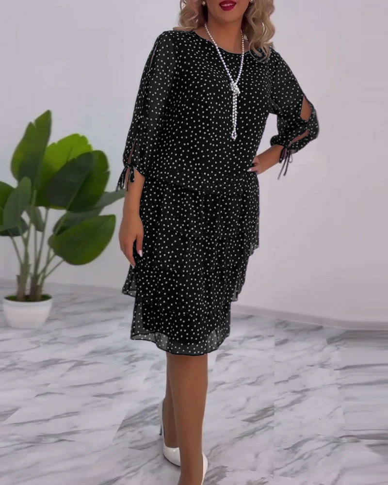Polka Dot Print Layered Dress - Image 41