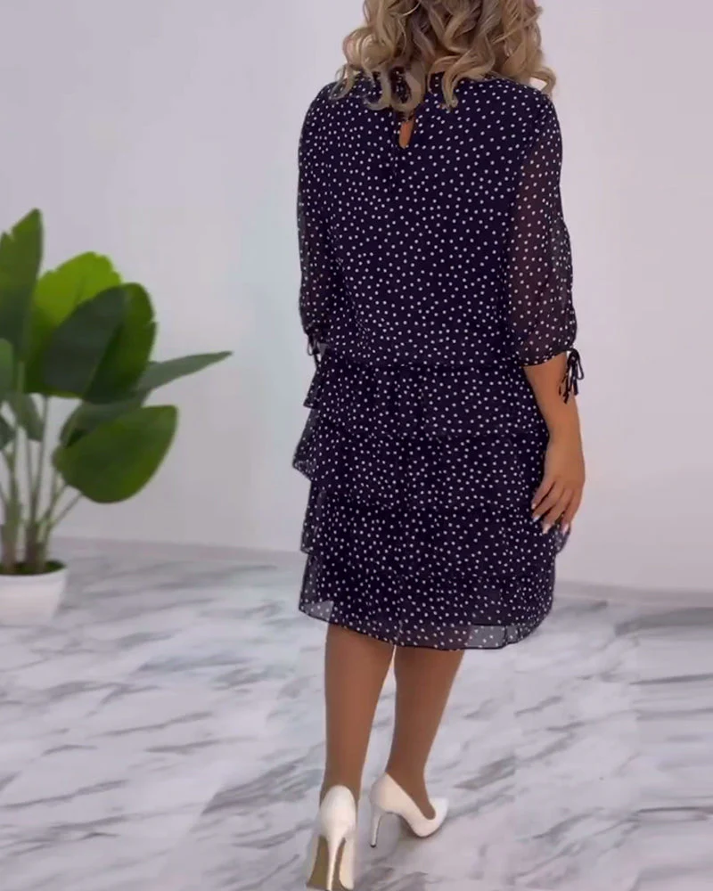 Polka Dot Print Layered Dress - Image 5