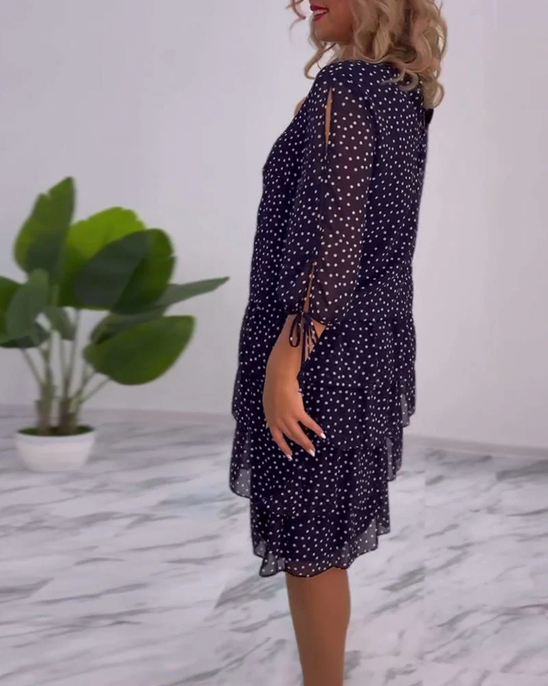 Polka Dot Print Layered Dress - Image 6