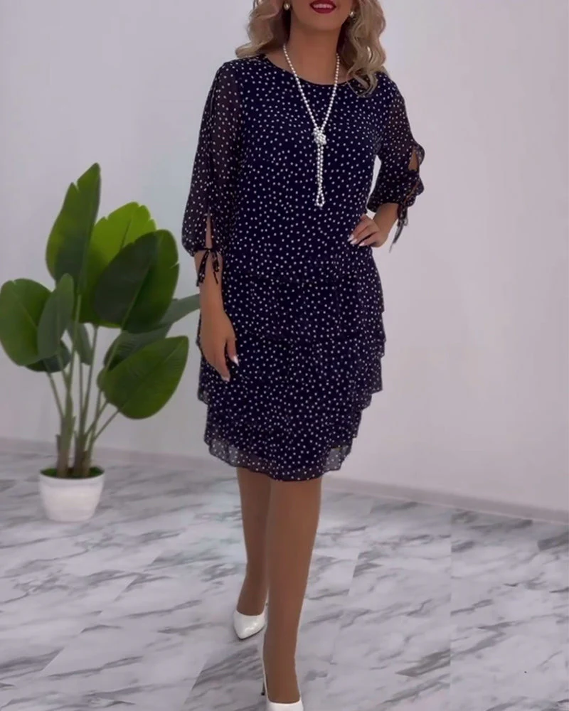 Polka Dot Print Layered Dress - Image 7