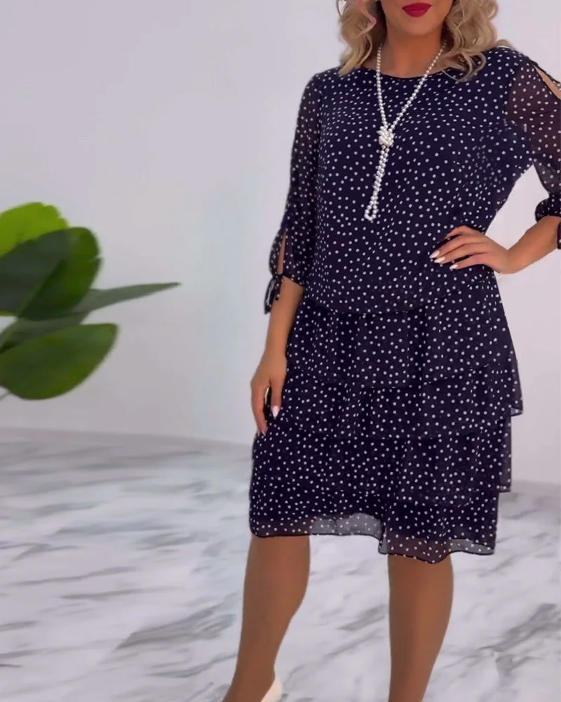 Polka Dot Print Layered Dress - Image 8
