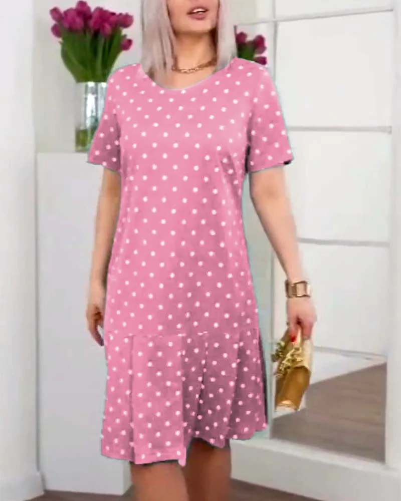 Polka dot print short sleeve casual dress - Image 2