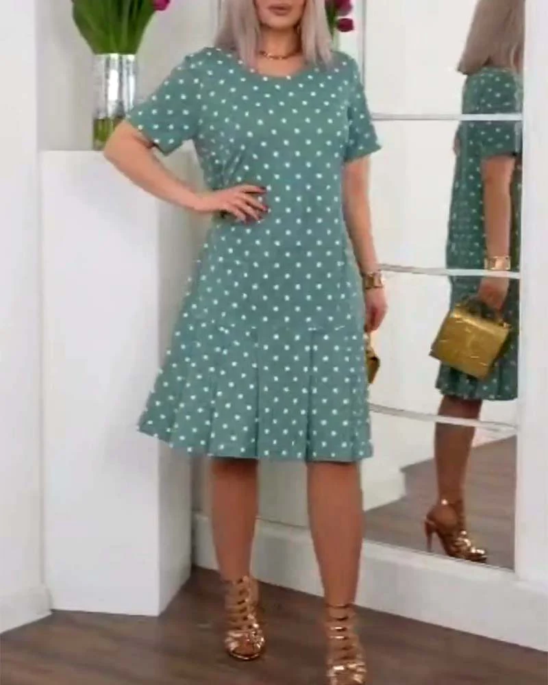 Polka dot print short sleeve casual dress - Image 26
