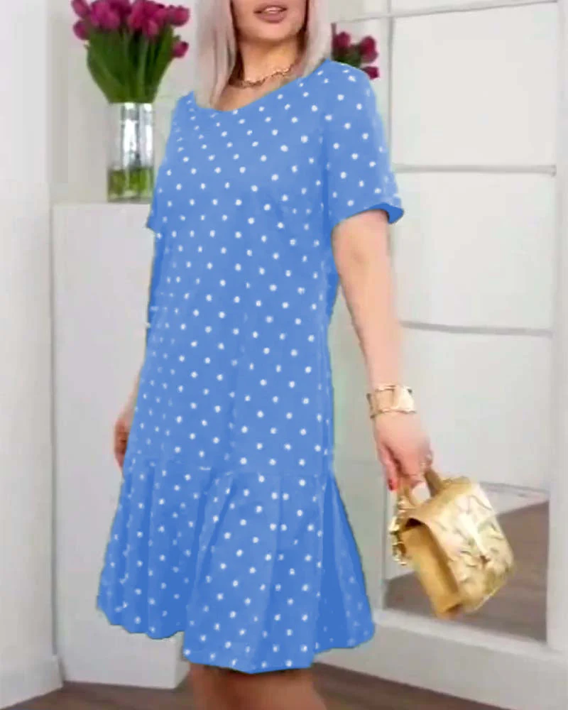 Polka dot print short sleeve casual dress - Image 42
