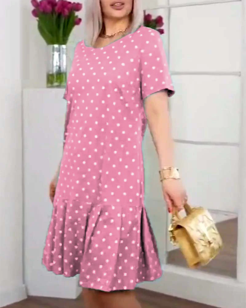 Polka dot print short sleeve casual dress - Image 5