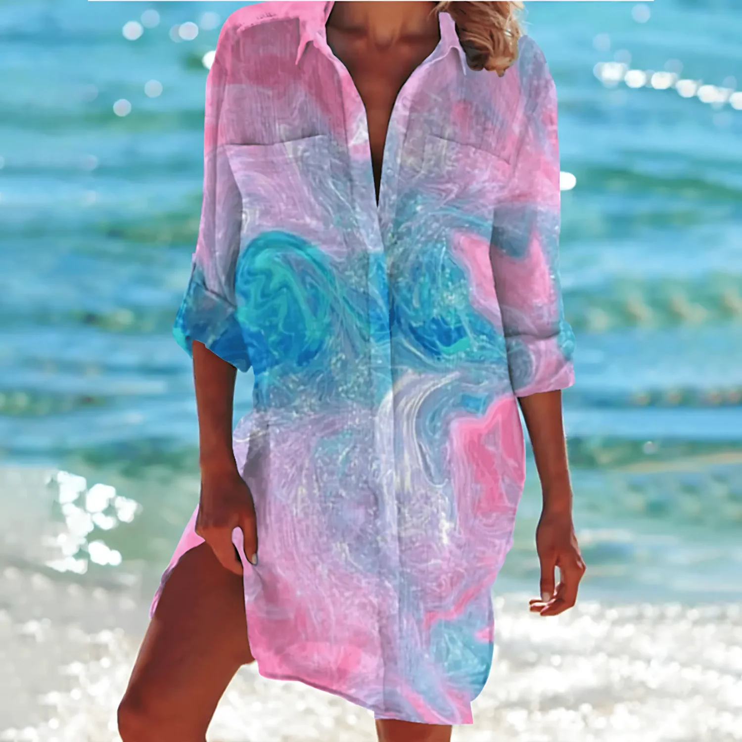 Printed Button Down Shirt Dress - Image 16