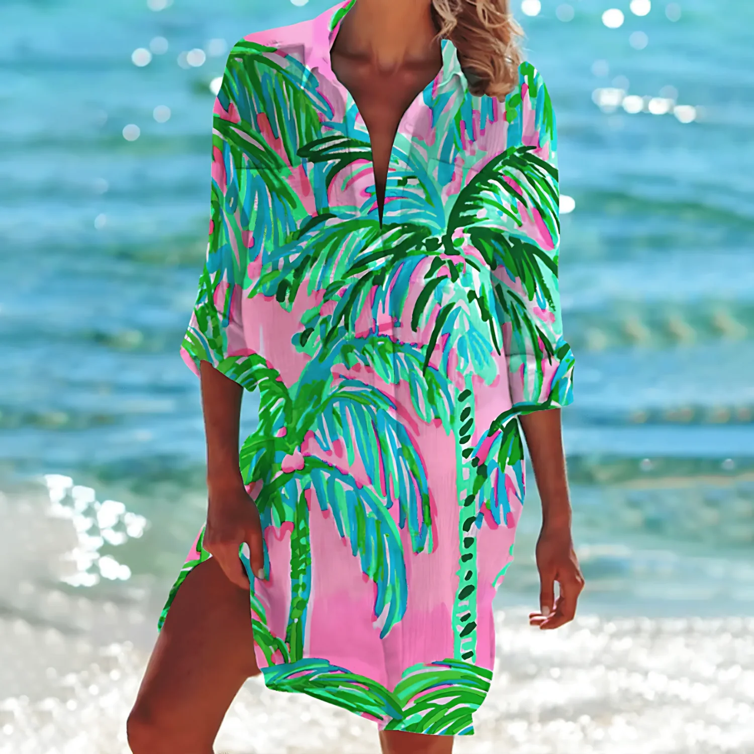 Printed Button Down Shirt Dress - Image 19