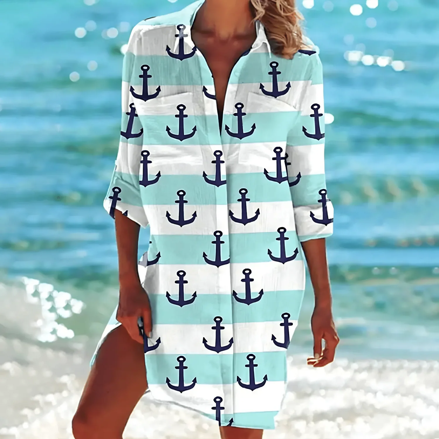 Printed Button Down Shirt Dress - Image 26