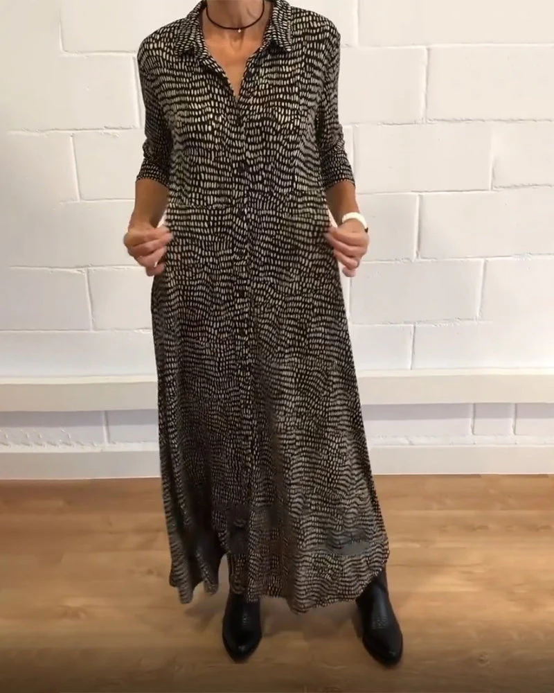 Printed lapel pocket dress - Image 5
