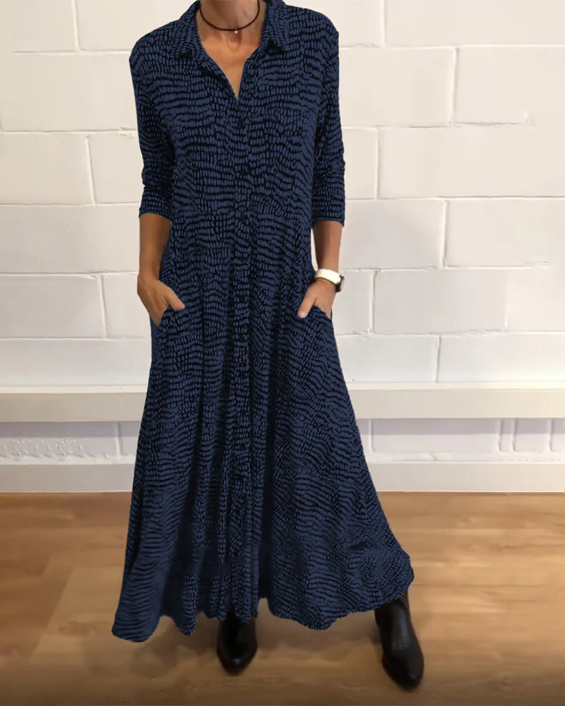 Printed lapel pocket dress - Image 7