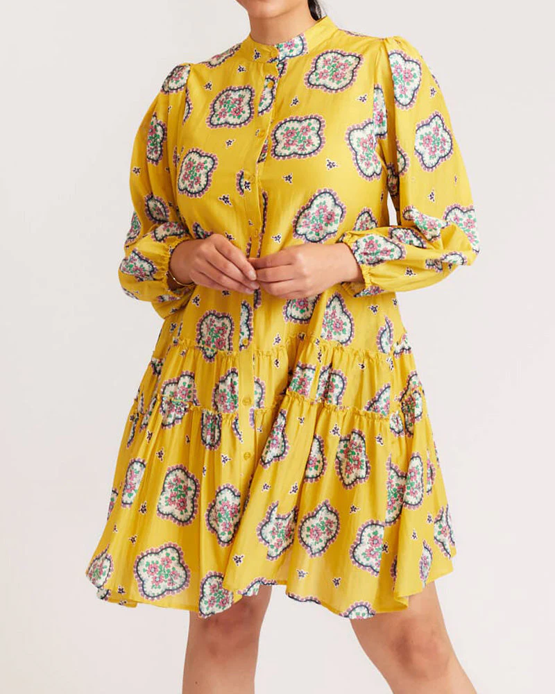 Printed Loose Pleated Dress - Image 7