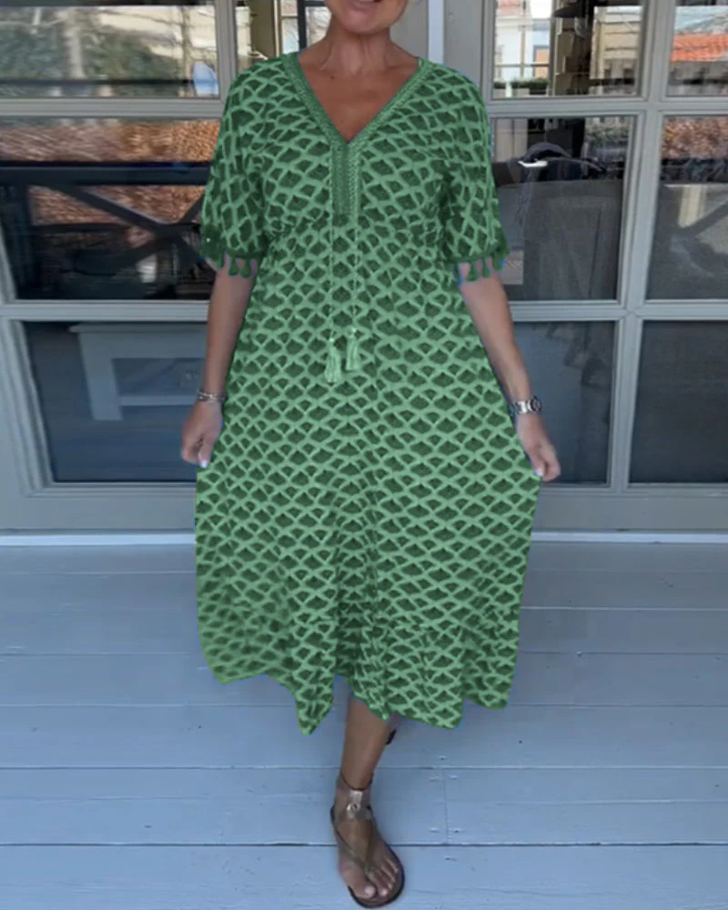 Printed V-Neck Casual Dress with Easy Fit - Image 20
