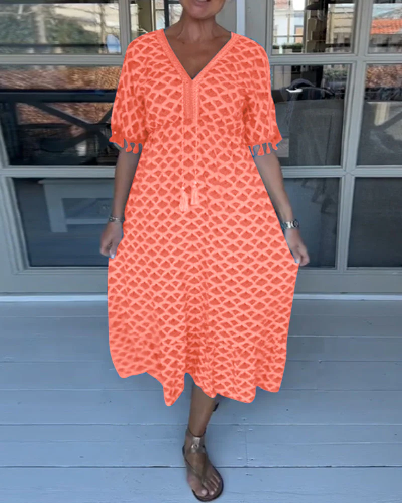 Printed V-Neck Casual Dress with Easy Fit - Image 21
