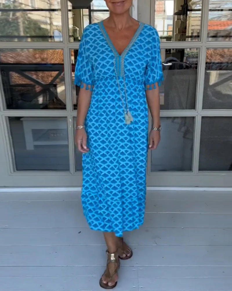 Printed V-Neck Casual Dress with Easy Fit - Image 23