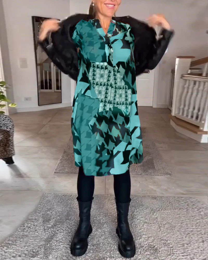 Printed v-neck long sleeve dress - Image 20