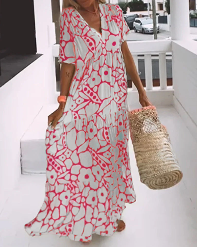 Printed v-neck loose dress - Image 2