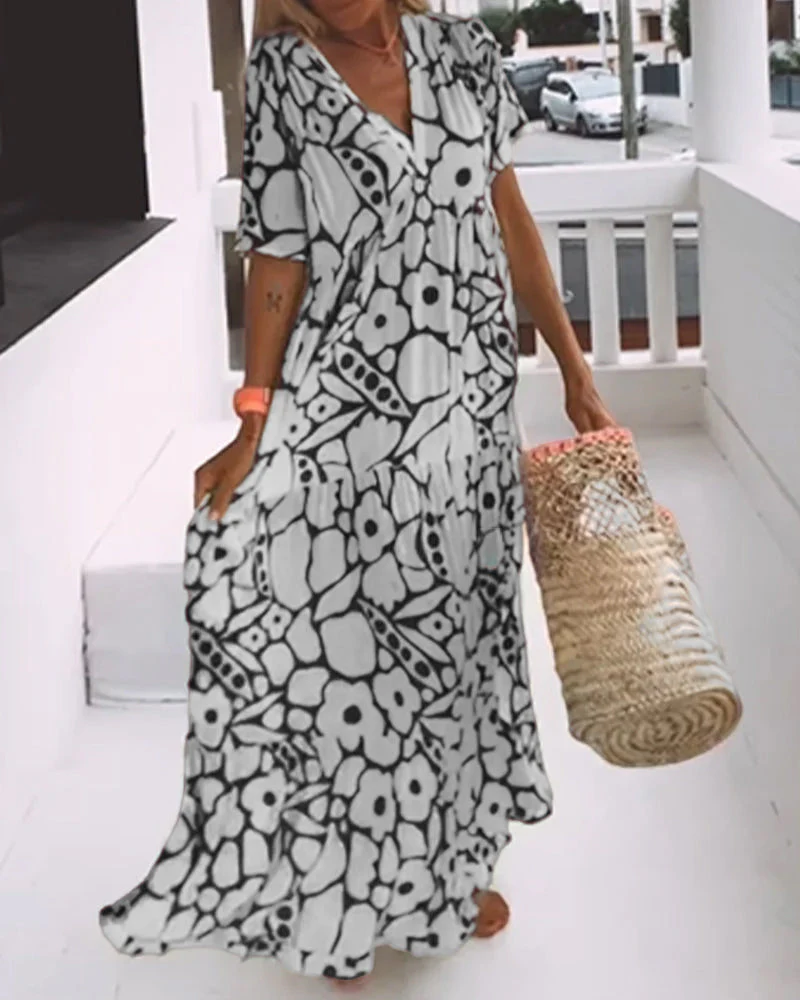 Printed v-neck loose dress - Image 30