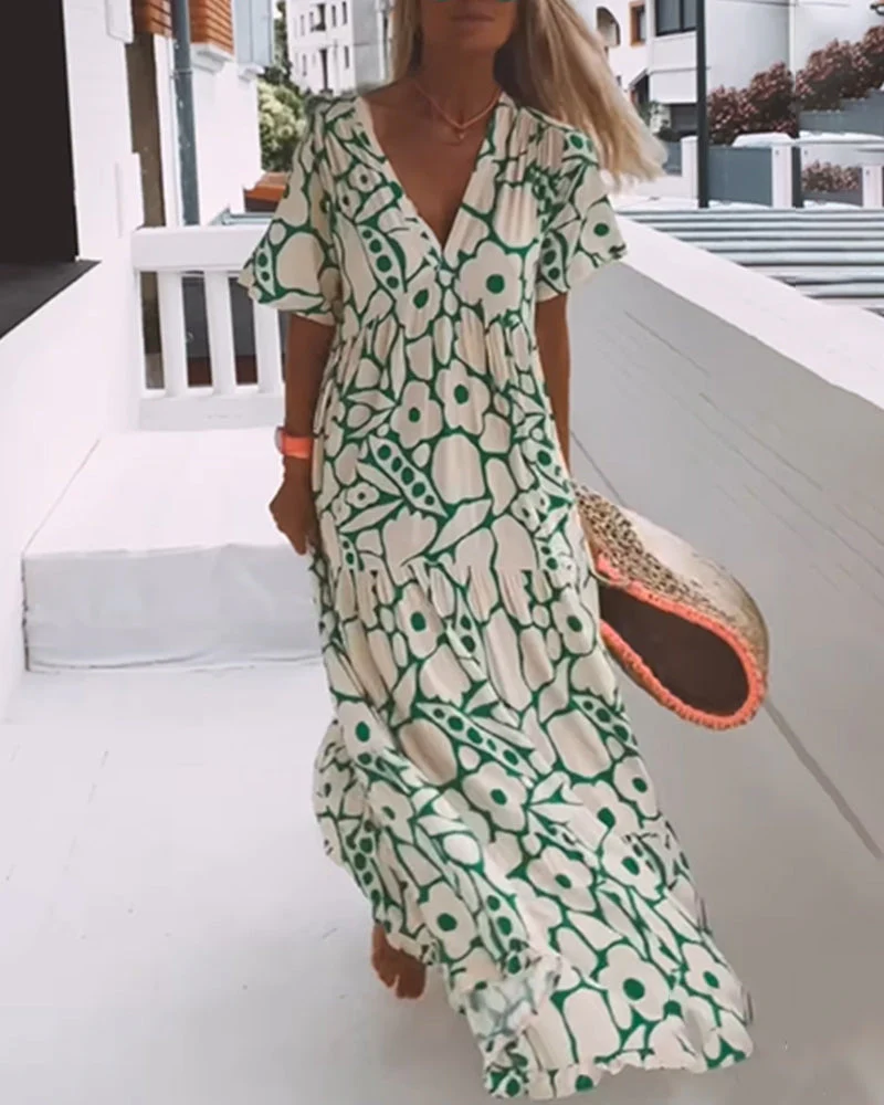 Printed v-neck loose dress - Image 34