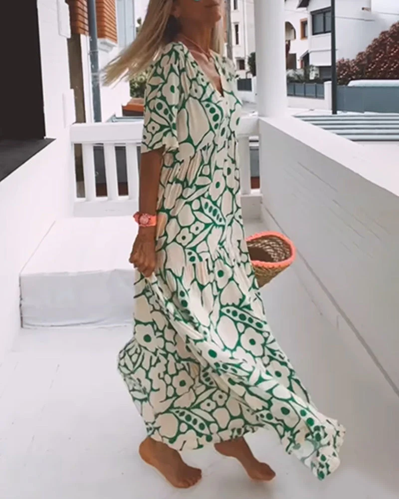 Printed v-neck loose dress - Image 8