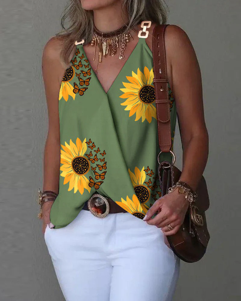 Printed V-Neck Vest Top - Image 10