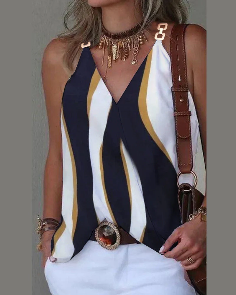 Printed V-Neck Vest Top - Image 7