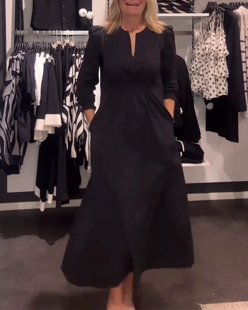 Puff Sleeve Waisted A-Line Dress