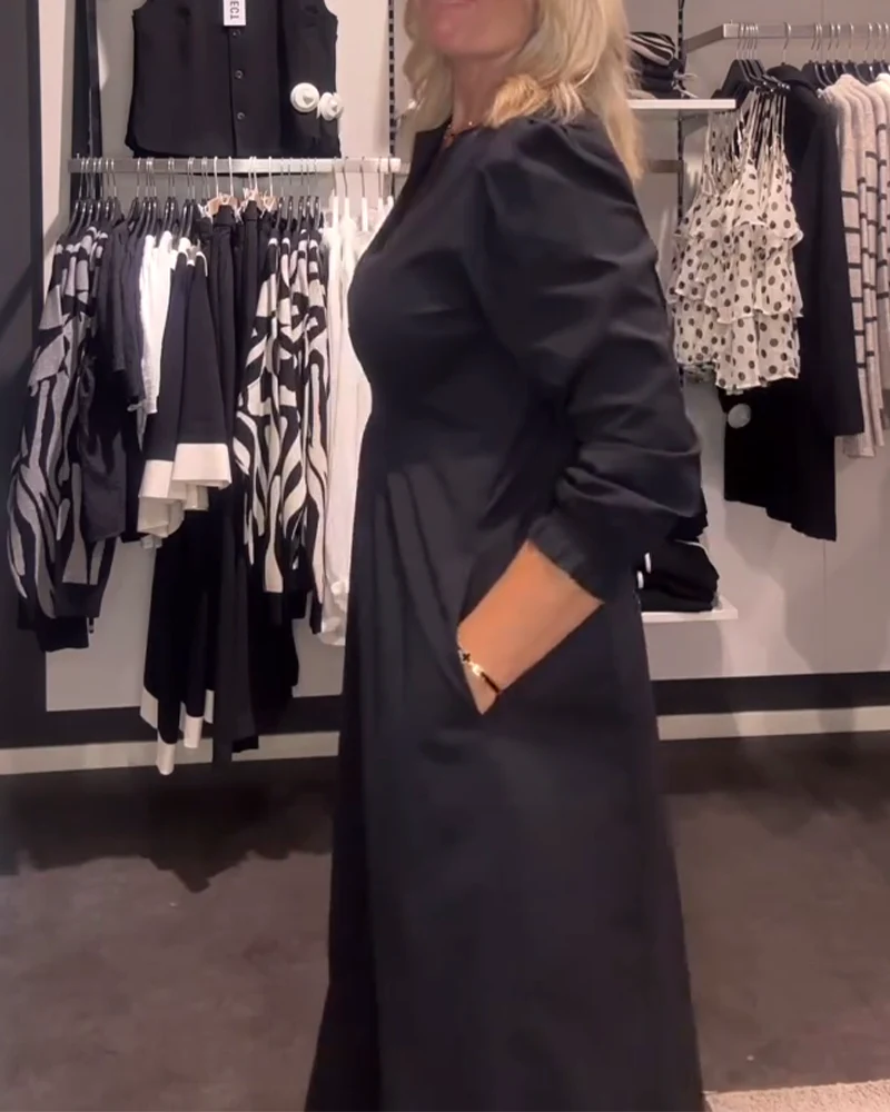 Puff Sleeve Waisted A-Line Dress - Image 12