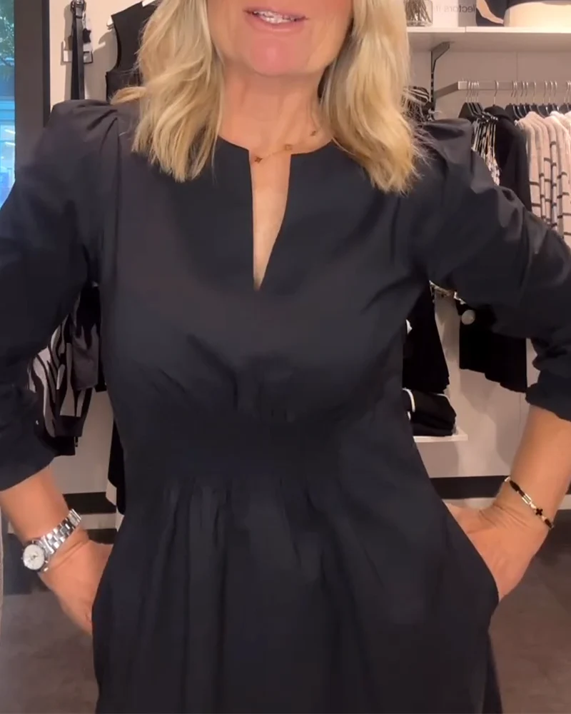 Puff Sleeve Waisted A-Line Dress - Image 15