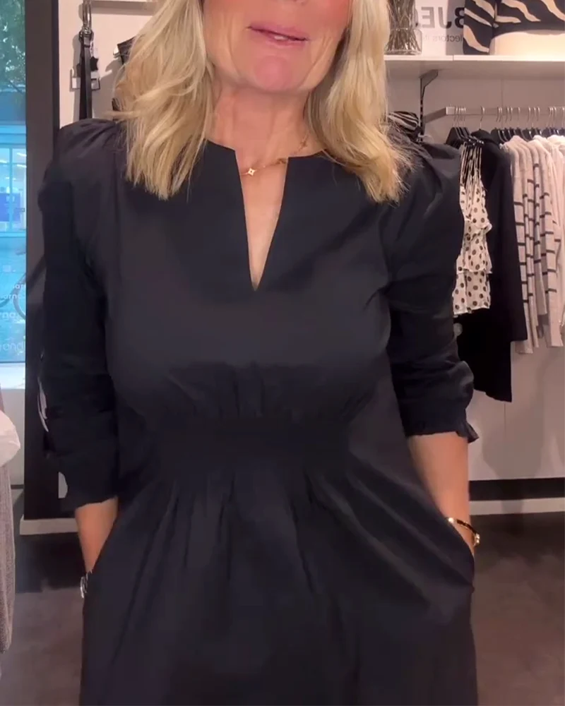 Puff Sleeve Waisted A-Line Dress - Image 6
