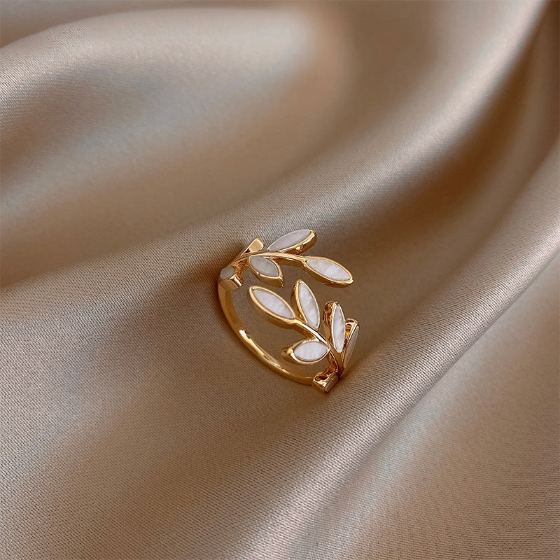 Pure White Opal Leaf Adjustable Ring - Image 2