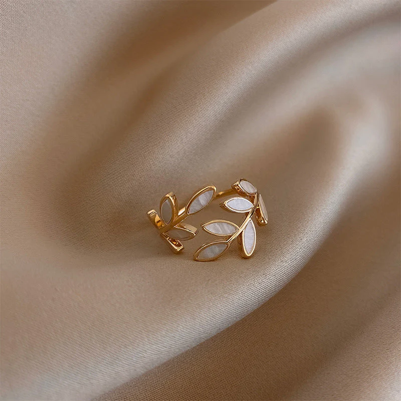 Pure White Opal Leaf Adjustable Ring - Image 4
