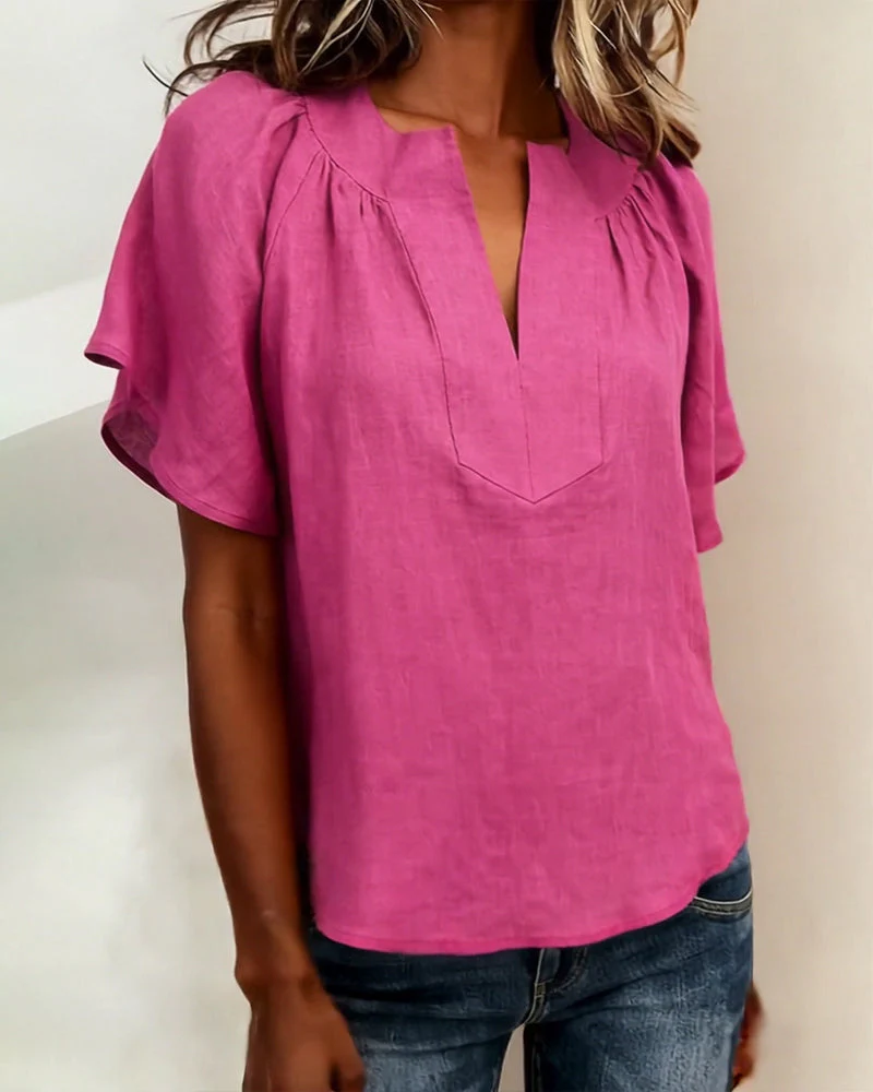 Raglan Sleeve Solid Color Blouse - Image 2