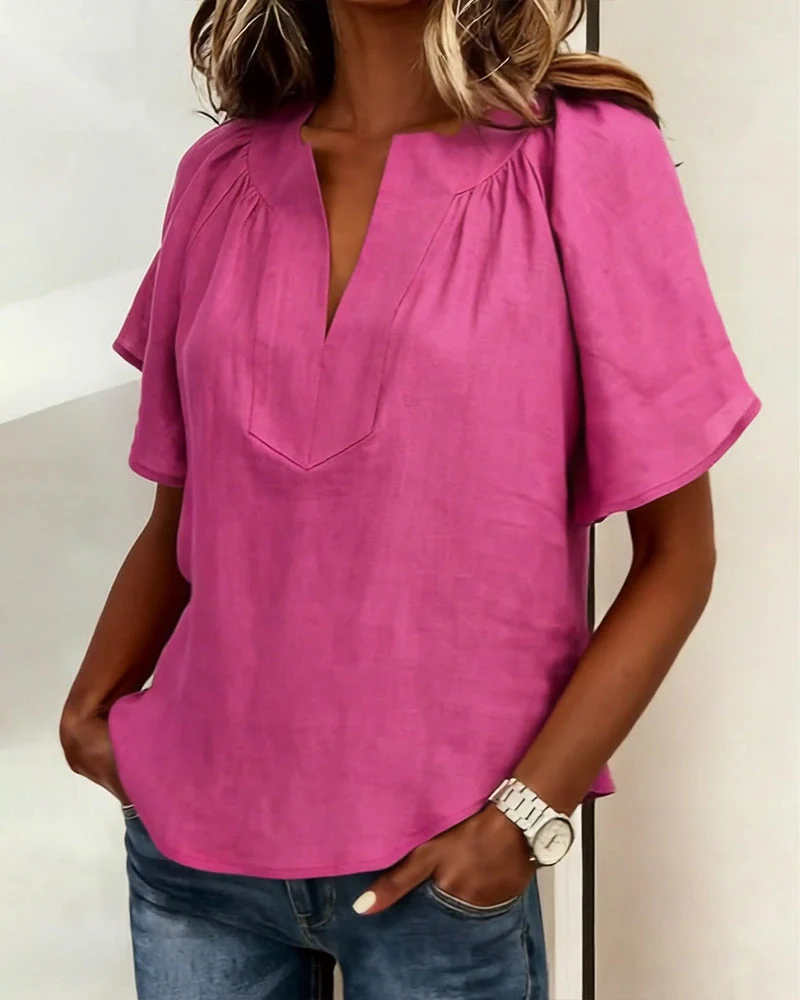 Raglan Sleeve Solid Color Blouse - Image 3