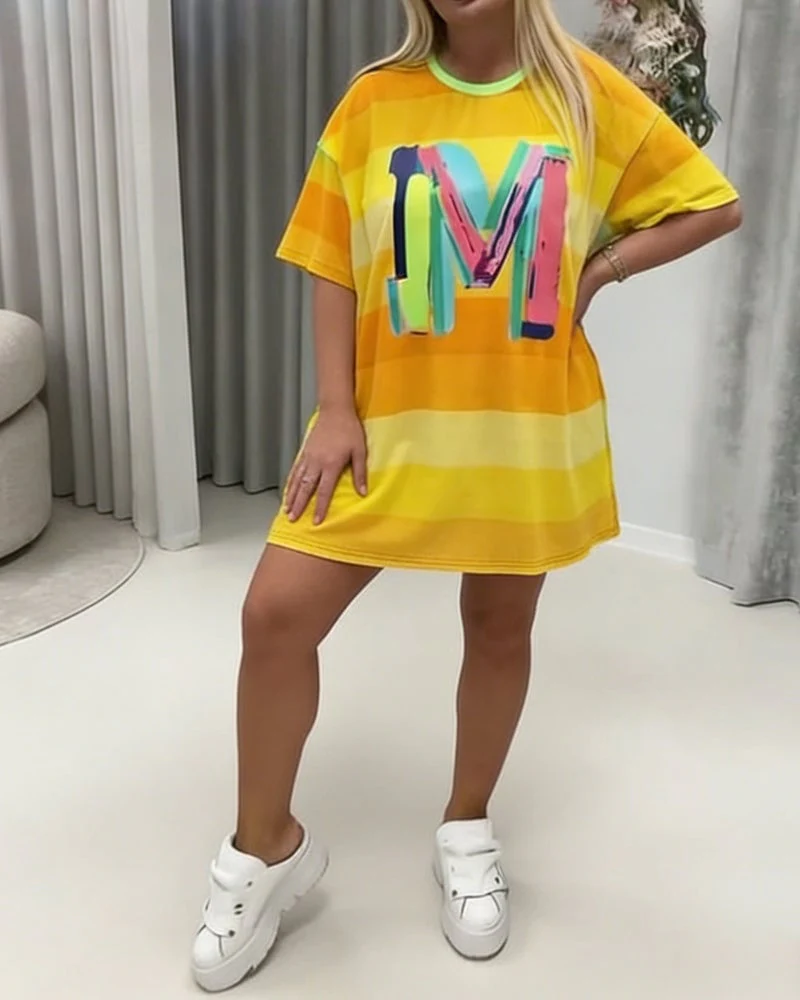 Rainbow Stripe Letter Dress - Image 12
