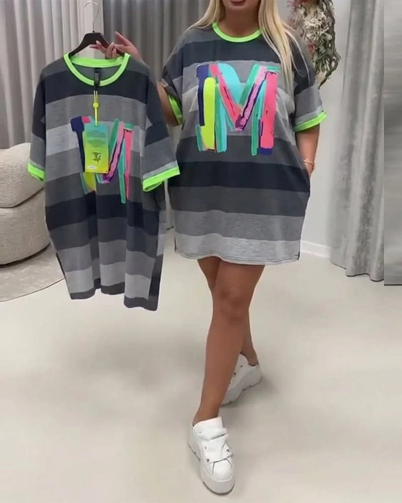 Rainbow Stripe Letter Dress - Image 5
