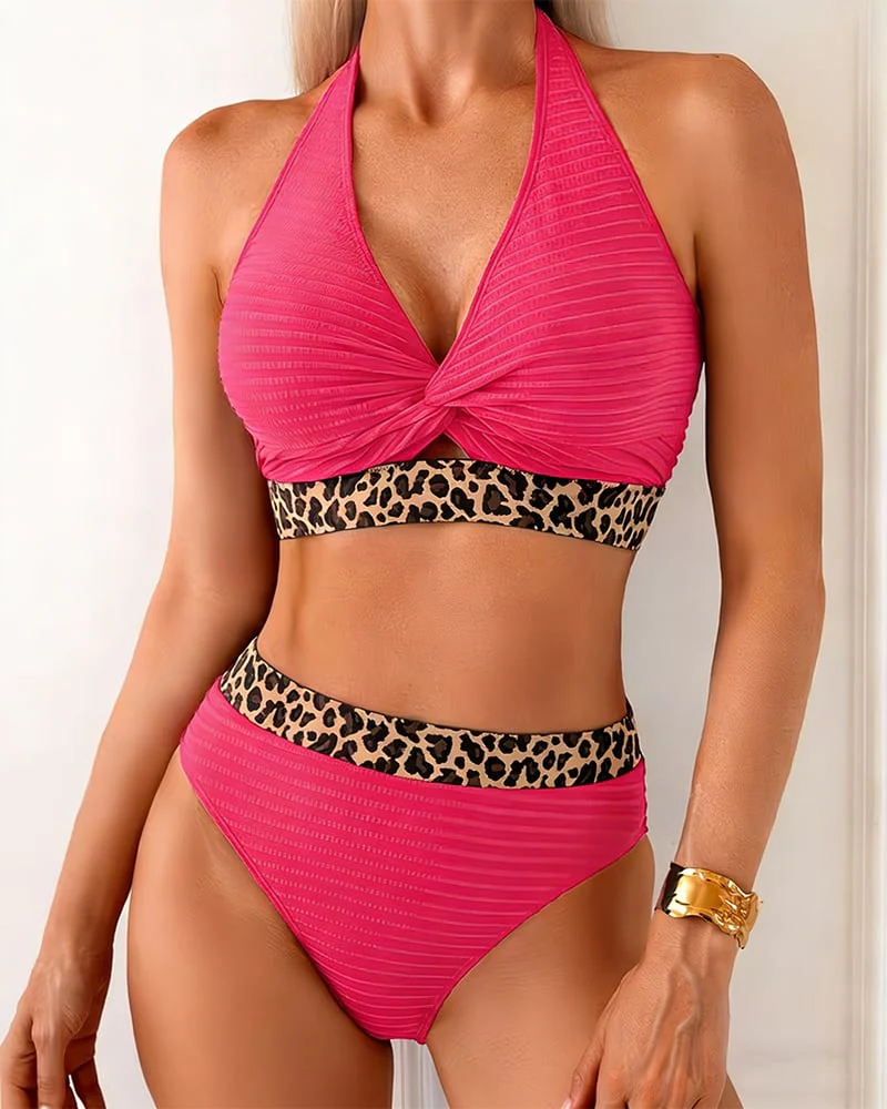 Ribbed Leopard Color Block Bikini - Image 16