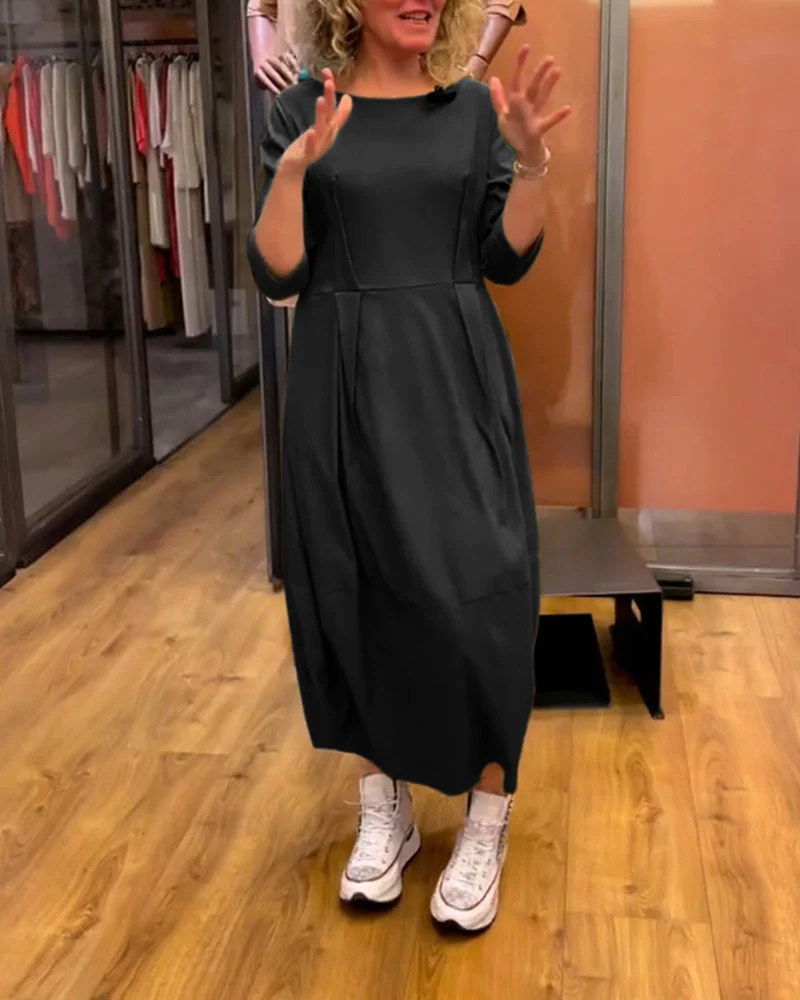 Round Neck 2/3 Sleeve Dress - Image 10