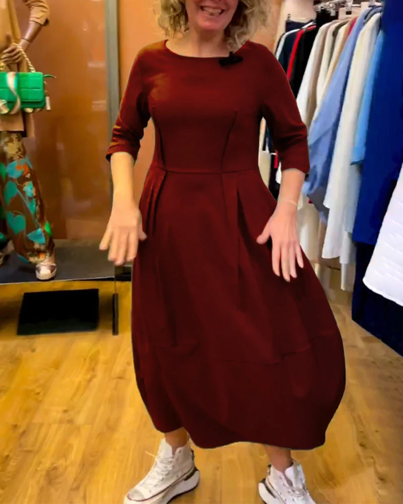 Round Neck 2/3 Sleeve Dress - Image 14