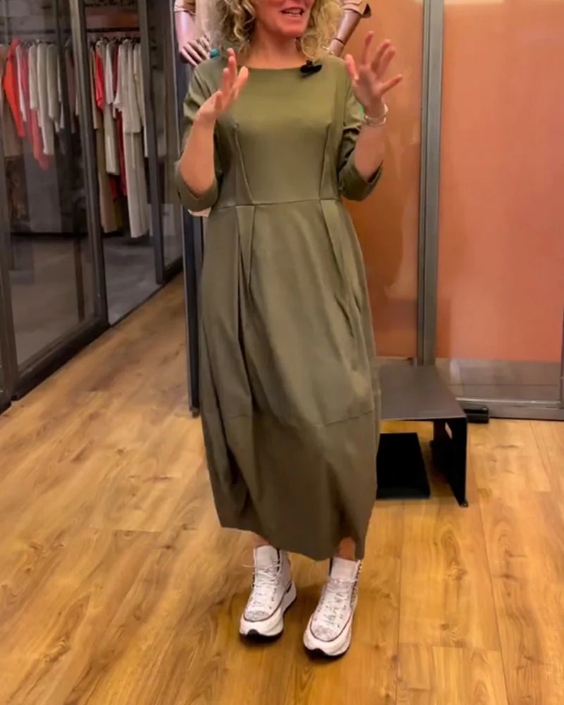 Round Neck 2/3 Sleeve Dress - Image 19